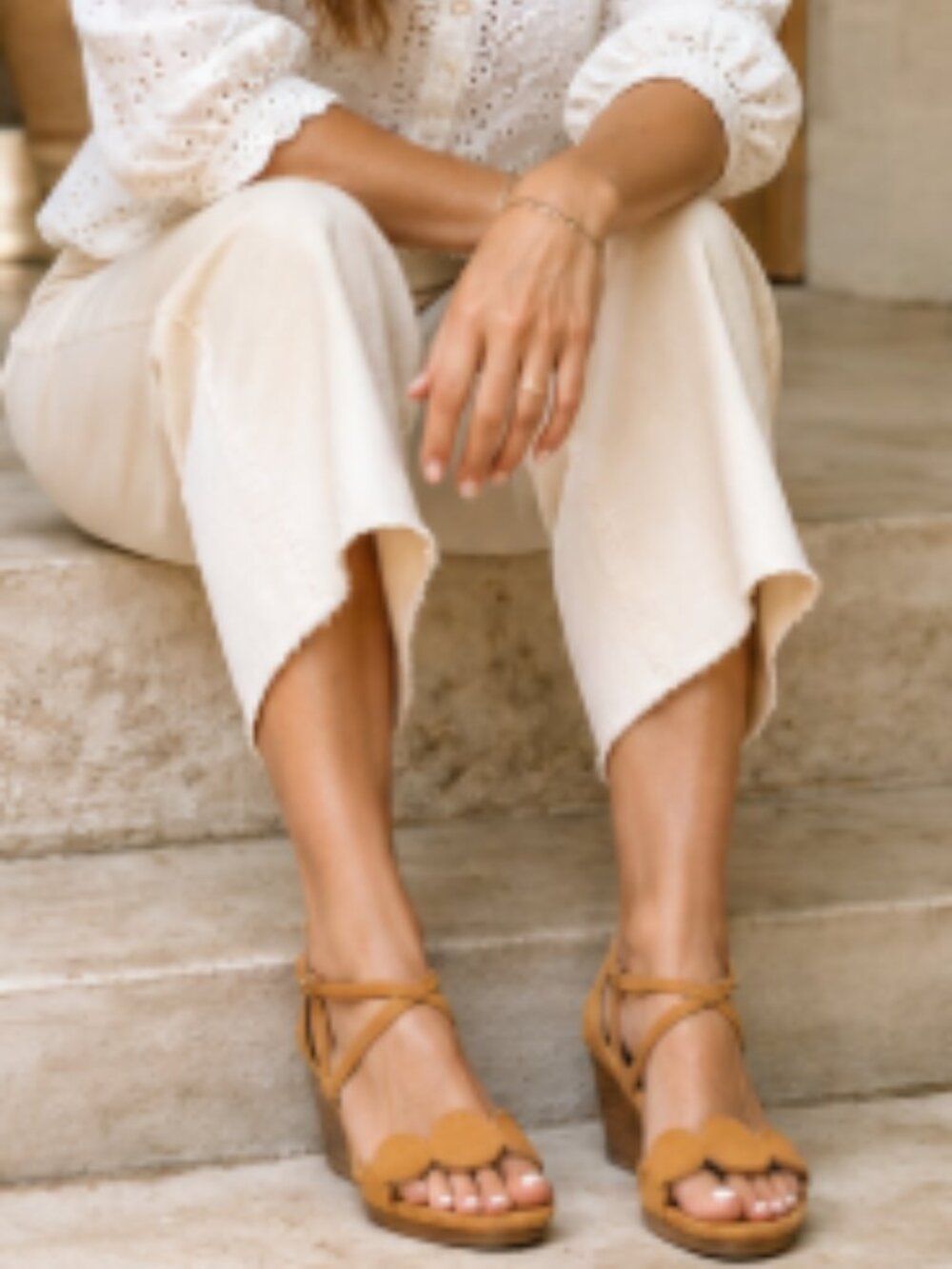 Boden Bethany Camel Suede Wedge Sandals EU 38 US 7.5 Peep Toe Leather